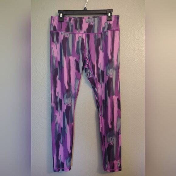 Reebok Pink Purple Gray Black Abstract Athletic Leggings Size Large NWOT - Picture 1 of 9